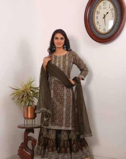 Bagru Printed Cotton Sharara Suit