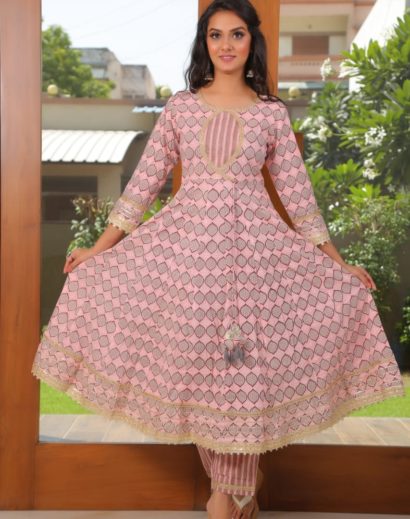 Angrakha Style Cotton Anarkali Suit