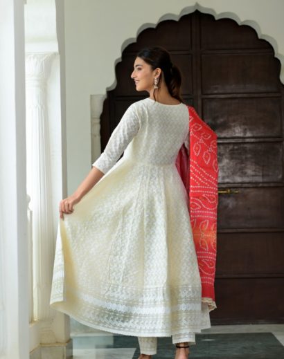 Chikankari White Anarkali Suit