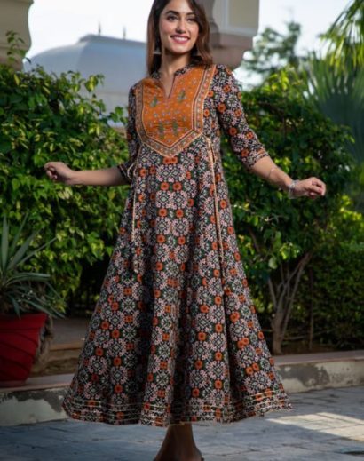 Patola Print Cotton One Piece Gown with Flare