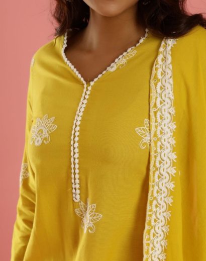 Mustard Lakhnavi work Kurta Suit