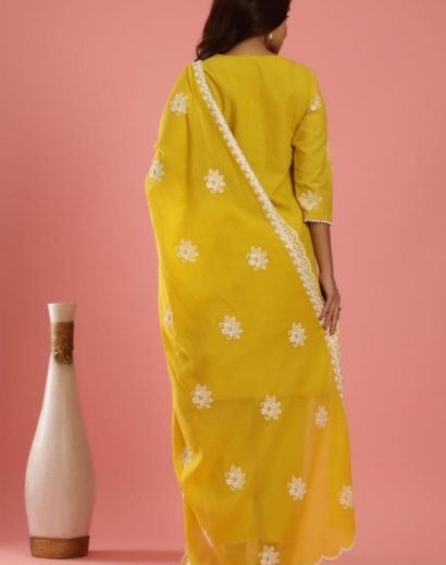 Mustard Lakhnavi work Kurta Suit