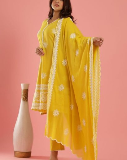 Mustard Lakhnavi work Kurta Suit