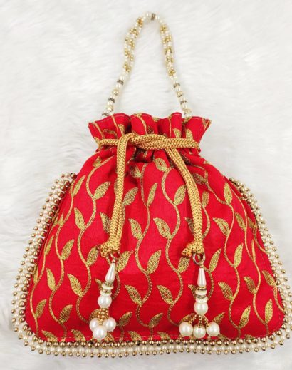 Embroidered Potli Bag in Red Color