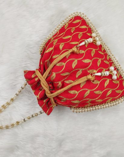 Embroidered Potli Bag in Red Color