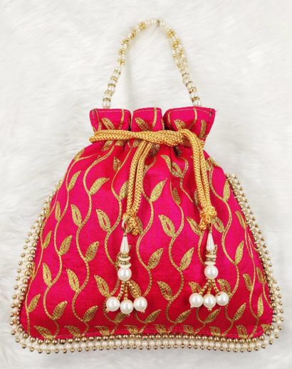 PinK and Golden Embroidered Potli Bag