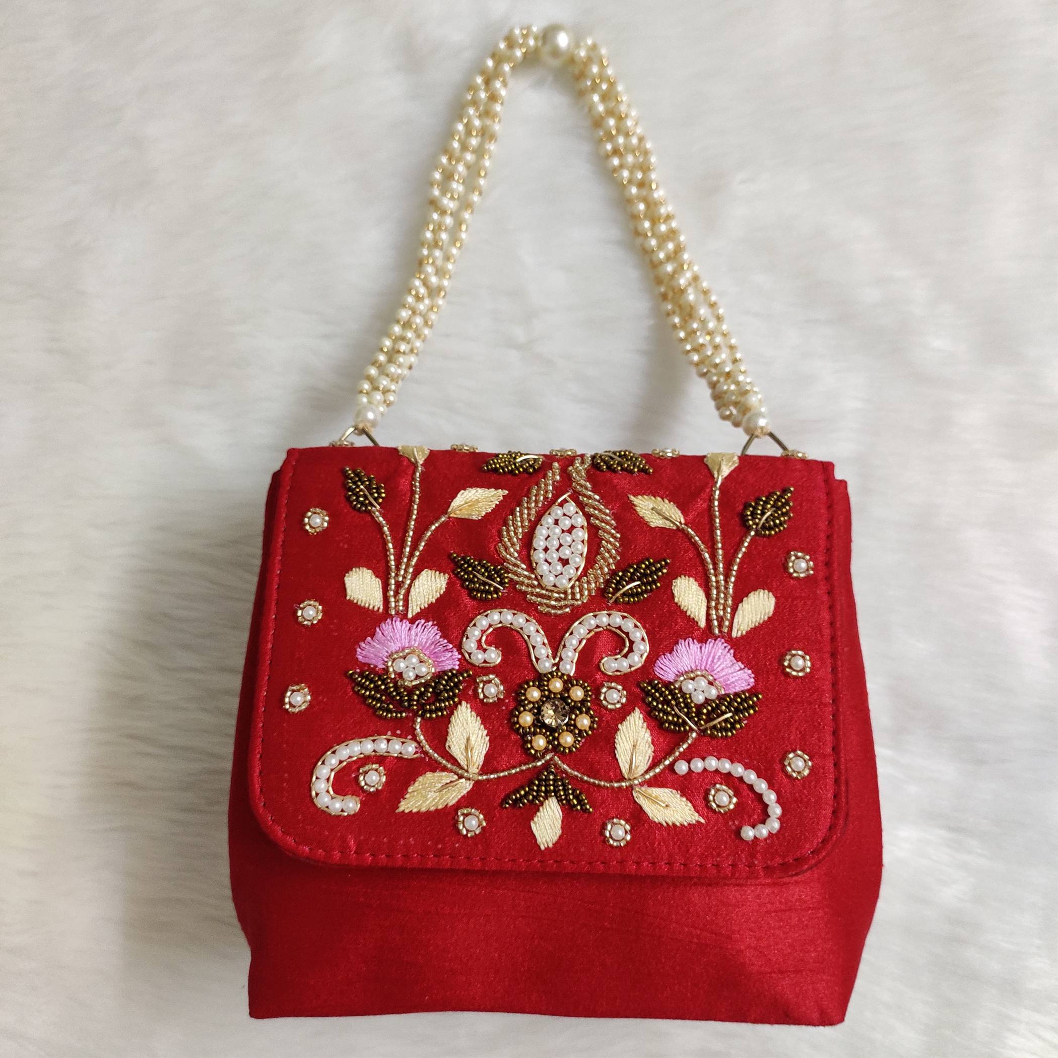 Embroidered Red Floral Clutch Bag with Rubies – BoutiqueByMariam