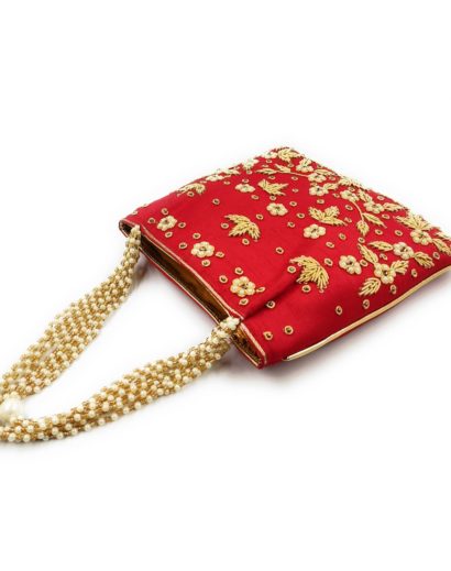 Designer Raw Silk Potli Bag in Red