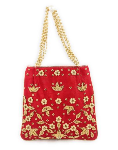 Designer Raw Silk Potli Bag in Red