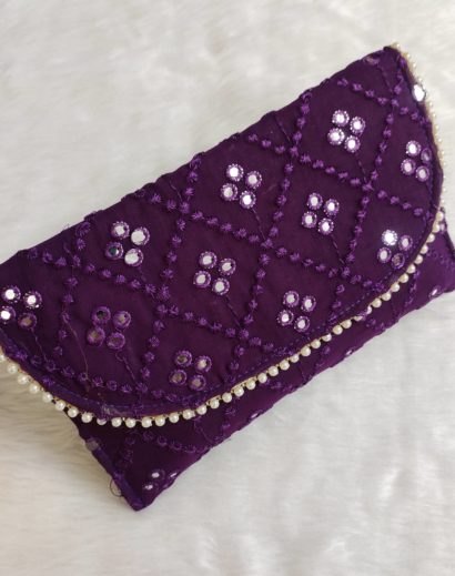 Purple Embroidered Sling Purse