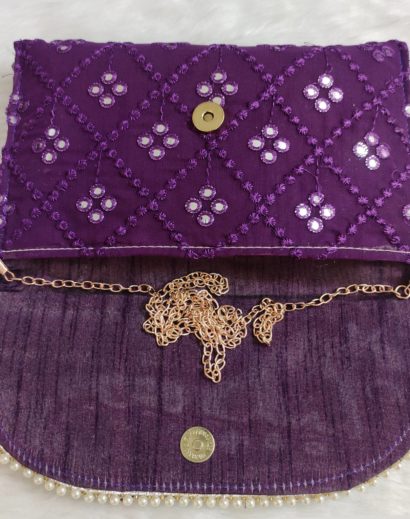 Purple Embroidered Sling Purse